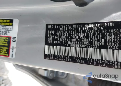 2017 Toyota Corolla Se Special Edition z USA, uszkodzony, nr VIN 5YFBURHE5HP590330